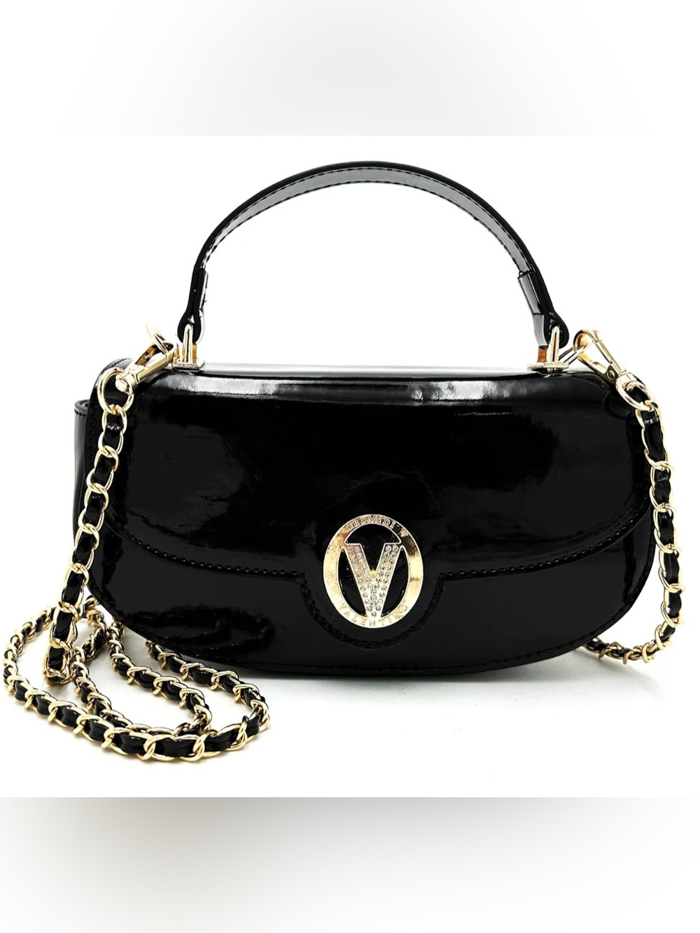 NWT Valentino Orlandi East West Top Handle Crossbody Bag Black Patent